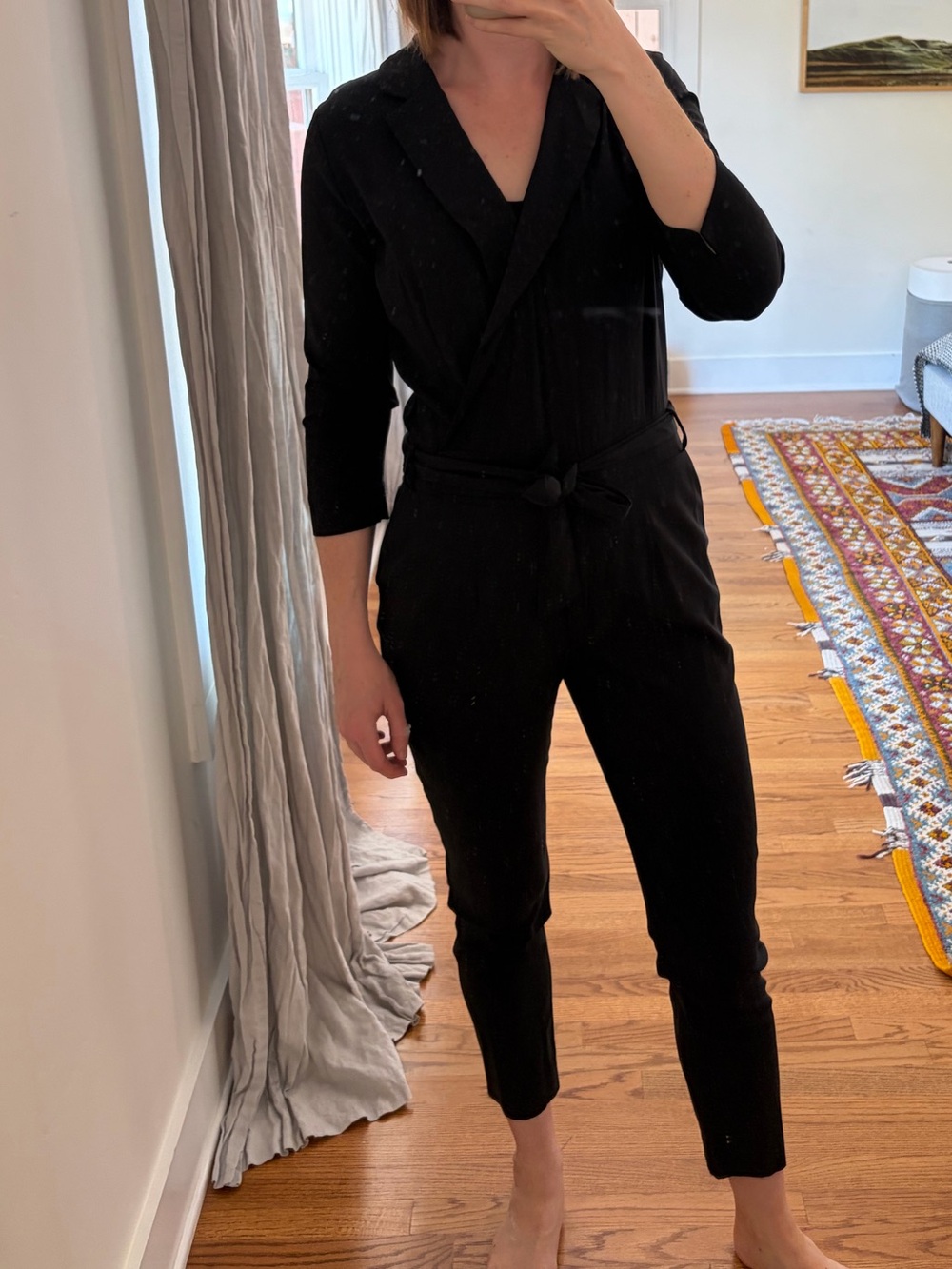 Sezane Black V-Neck Tie-Waist Jumpsuit